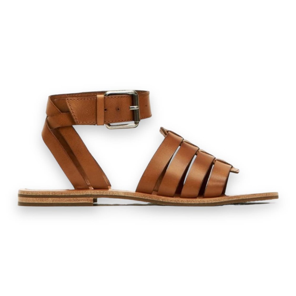 FRYE women's brown tan Riley huarache 2 piece woven leather sandals SZ 9